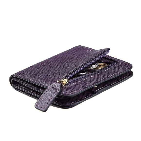 Deep Purple Leather Compact Wallet - Picture 1 of 5